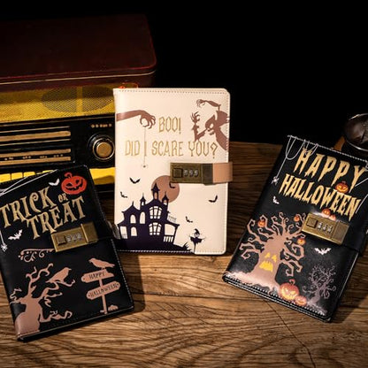 CAGIE Journal with Lock for Women Men, A5 Locked Journal with Pumpkin Pen Set, Halloween Notebook with Combination Lock 192 Pages Diary with Lock, 5.7x 8.3 Inches, White
