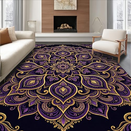 Low Pile Flatwoven Area Rug 8x10, Meditation Floor Cushions with Intricate Paisley Swirl Designs, Machine Washable, Stain Resistant Indoor Rug for Living Room, Bedroom, Non Slip(Black, 8x10) - color: Black/Pattern 5, size: 8' x 10' (Rectangular)
