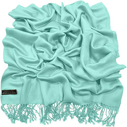 CJ Apparel Solid Color Tassels Design Nepalese Shawl Scarf Wrap Stole Throw Head Wrap Pashmina Gift Hand Made in Nepal New - color: Cyan