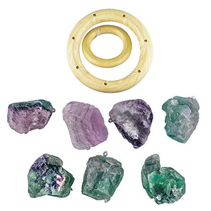 Nupuyai Wind Chimes - Unique Raw Stones Wind Chimes for Indoor Outdoor, Healing Stone Windchime Hanging Ornament for Home Garden, 17.7-21.7'', Fluorite