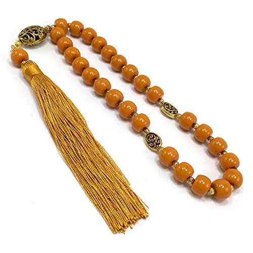 Mala Prayer Beads - Mala Necklace - Tibetan Mala Prayer Beads Meditation Beads Yoga Necklace - color: (POCKET MALA)-Dark Orange Resin Cylinder -13X9 mm- 27 Beads