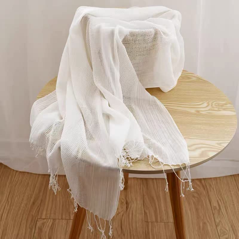 Jeelow Solid Color Scarf Wrap Shawl for Women Men – Soft Lightweight Head Scarf, All Season, Travel Beach Office Daily Wear - color: 100% Cotton White
