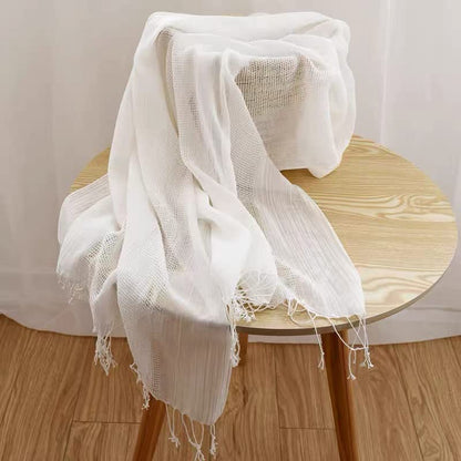 Jeelow Solid Color Scarf Wrap Shawl for Women Men – Soft Lightweight Head Scarf, All Season, Travel Beach Office Daily Wear - color: 100% Cotton White