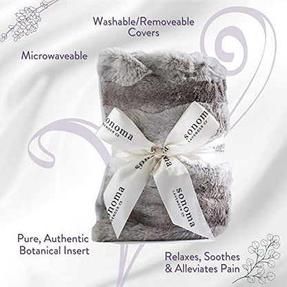 Sonoma Lavender Spa Heat Wrap for Neck, Shoulders and Lower Back, Microwaveable Lavender Aromatherapy Heating Pad, Removable and Washable Covers, Stress and Pain Relief (9" x 26", Platinum Angora) - color: Platinum Angora