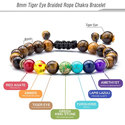 Men Women 8mm Lava Rock Beads Chakra Bracelet Braided Rope Natural Stone Yoga Bracelet Bangle - color: Tiger Eye-21004