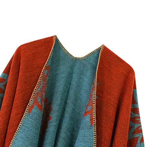 Urban CoCo Women's Color Block Shawl Wrap Open Front Poncho Cape - color: Series 24-orange