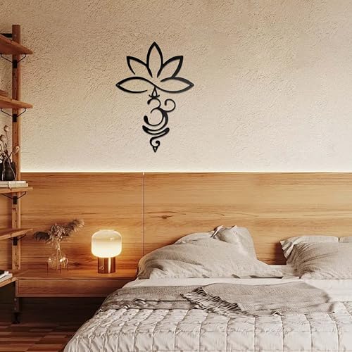 Slagindeco Metal Lotus Flower And Om Symbol Wall Decor, Spiritual Home Décor, Zen Lotus Spiritual Wall Art, Hindu Decor For Home Office Living Room Bedroom Yoga Meditation Room And Outdoor
