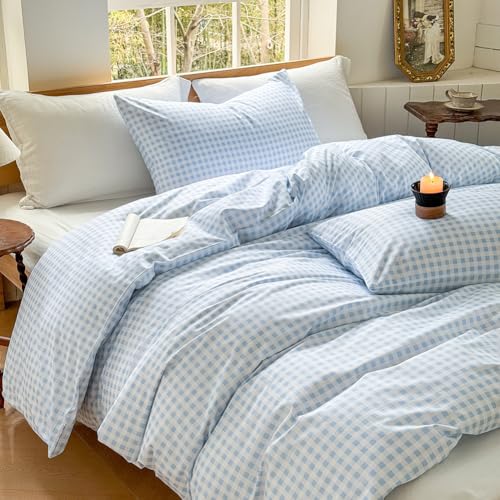 Light Blue Gingham Cotton Weighted Blanket Cover 88"x104", Blue Checked Plaid Duvet Cover for Weighted Blanket, Grid Cotton Heavy Blanket Duvet Cover (Light Blue Gingham, 88"x104") - color: Light Blue Gingham (No Blanket), size: 88"x104"