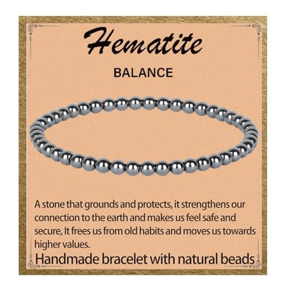 LPBeads Handmade Natural Gemstone Stretch Elastic Bracelet Healing Crystal Round Stone Beads Jewelry Gifts for Women Men - color: Hematite, size: 4mm