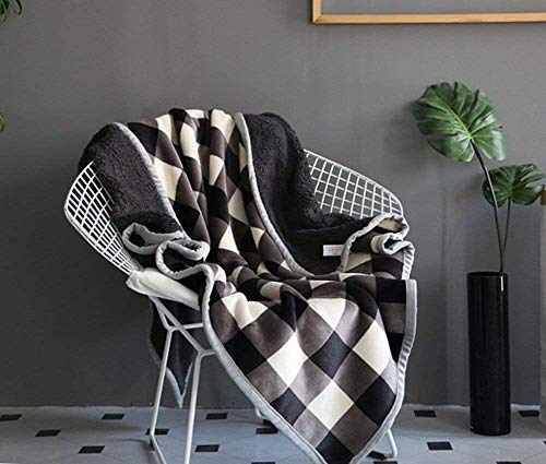 Buffalo Check Sherpa Throw 80'' x 60''- Soft Plush Flannel Blanket Throws for Bed/Couch/Sofa/Office/Camping - color: A-black/White Plaid, size: 60''x80''