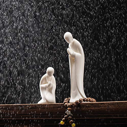 KJYHXX White Porcelain Zen Buddha Statues Creative Monk Figurine Ceramics Crafts Decorative Ornament Home Decoration Accessories(knelling)