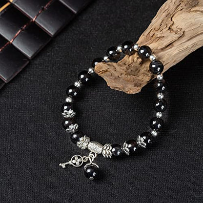 Natural Stretch Gemstone Bracelet Healing Stone Beaded Bracelets for Women Men Gifts (Unisex) - color: 8mm obsidian