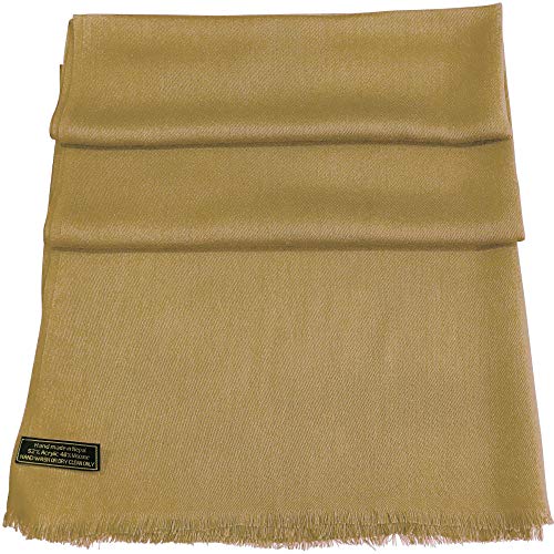 CJ Apparel Solid Color Fringe Design Fringe Shawl Scarf Wrap Stole Throw Head Wrap Pashmina Gift Hand Made in Nepal New - color: Light Brown Fc1068
