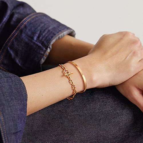 18K Gold Plated Open Cuff Bangle for Women Statement Brushed/Hammered/Textured Bracelet Layering Jewelry Love Gift for Her - style: Brushed Bangle