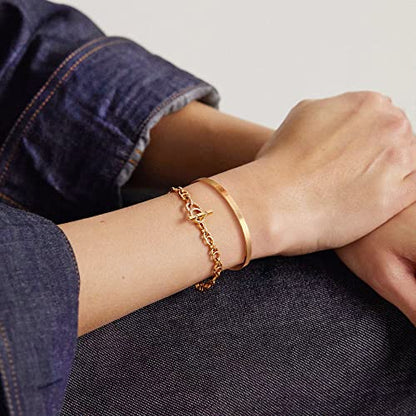 18K Gold Plated Open Cuff Bangle for Women Statement Brushed/Hammered/Textured Bracelet Layering Jewelry Love Gift for Her - style: Brushed Bangle