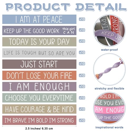 100 Pcs Positive Affirmation Cards for Women Mental Health Bracelets Motivational Silicone Bracelets for Women Students Employees