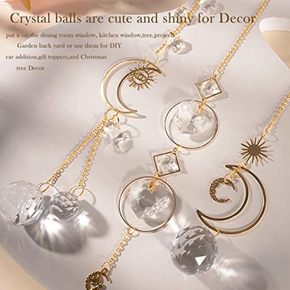 ilclviz Suncatcher Crystal Hanging Sun Catcher Prism with Chain Pendant Ornament Crystal Balls for Window - color: Gold B