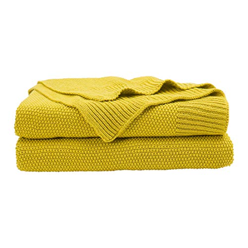PiccoCasa 100% Cotton Knit Throw Blanket,Solid Lightweight Decorative Throws and Blankets,Soft Knitted Throw Blanket for Sofa Couch, Yellow, 50" x 60" - color: Yellow, size: Throw (50" * 60")