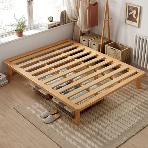 NELYE Full Platform Bed Base - 14 Inch Solid Wood Mattress Foundation with Support Slats and Legs, Full-Size Rubberwood Simple Bed Frame - size: Full