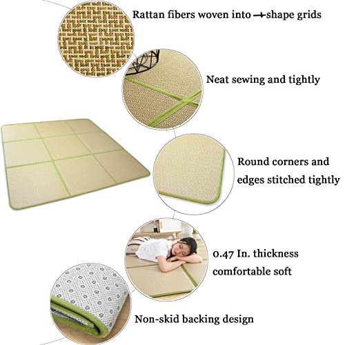 Nisorpa 71'' x 71'' Japanese Tatami Mat Igusa Tatami Mattress 0.47'' Thick Japanese Floor Mattress Rattan Non-Slip Breathable Memory Foam Area Rug Bedroom Mat, Green - color: Green