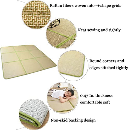 Nisorpa 71'' x 71'' Japanese Tatami Mat Igusa Tatami Mattress 0.47'' Thick Japanese Floor Mattress Rattan Non-Slip Breathable Memory Foam Area Rug Bedroom Mat, Green - color: Green