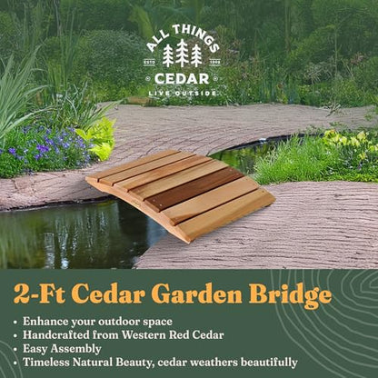 All Things Cedar Outdoor Wooden Garden Bridge for Walkway, Backyard Pond, 2’, Natural - size: 27.5 inches x 24 4
