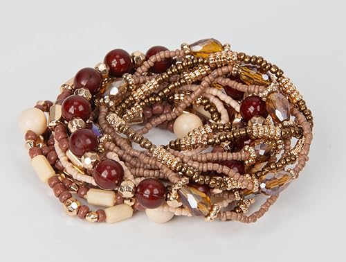 SPUNKYsoul Beaded Stretch Bracelet Set – Multi-Piece Stackable Fashion Bracelet Collection, Elastic Fit, Minimalist Boho Jewelry for Everyday Wear - style: Brown & Gold