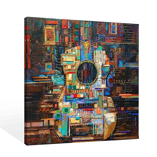 SiuSue Abstract Colorful Guitar Music Musical Instrument Canvas Wall Art Poster Prints Artwork Pictures Framed for Music Studio Home Bedroom Living Room, 12x12 Inch - color: Guitar-1