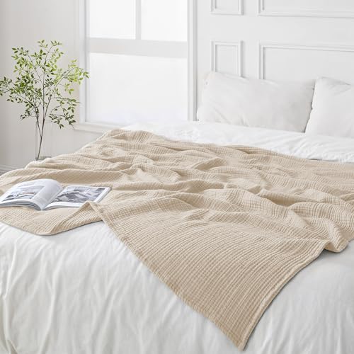 Esterra Muslin Blanket Twin Size Cozy Soft Lightweight Pre-Washed Cotton Blanket, All Season Breathable 4-Layer Gauze Blanket Throw for Couch Bed, Neutral, 66x90 Inches - color: 02 - Neutral, size: Twin (66"x90")