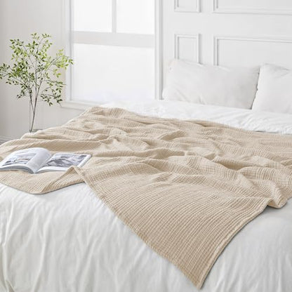 Esterra Muslin Blanket Twin Size Cozy Soft Lightweight Pre-Washed Cotton Blanket, All Season Breathable 4-Layer Gauze Blanket Throw for Couch Bed, Neutral, 66x90 Inches - color: 02 - Neutral, size: Twin (66"x90")