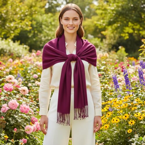 Peach Couture Women’s Pashmina Shawl Wrap – Warm Long Large Scarf for Evening Dress, Bridesmaid, Wedding & Bridal Wear - color: Eggplant