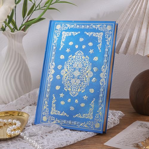 Hardcover Lined Journal - 224 Pages 100GSM Thick A5 Notebook with Gilded Edges & Gold Foil, Celestial Ocean Shells Mystic Diary for Women, Dream Journal