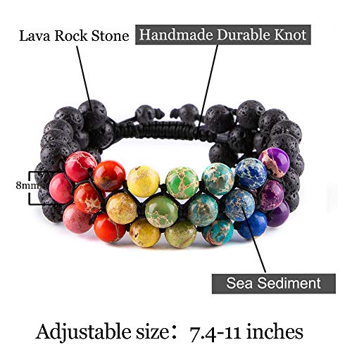 8mm Natural Lava Rock Stone Bracelets for Men, Healing Crystal Essential Oil Diffuser Beads Bracelet Chakra Yoga Energy Anxiety Gemstone Bracelet - color: Lava Rock + Agate
