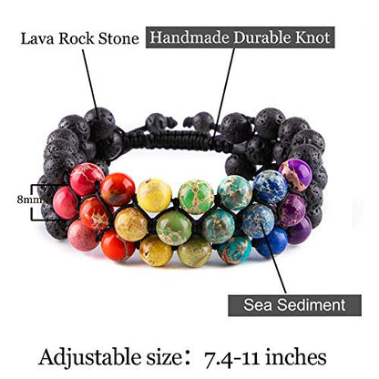8mm Natural Lava Rock Stone Bracelets for Men, Healing Crystal Essential Oil Diffuser Beads Bracelet Chakra Yoga Energy Anxiety Gemstone Bracelet - color: Lava Rock + Agate