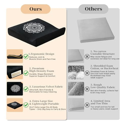 Meditation Cushion Set with High-Density Foam : 26.4" Large Floor Pillow for Yoga, Meditation, Sitting，Zafu & Zabuton Removable Washable Luxe Velvet Cover - color: A