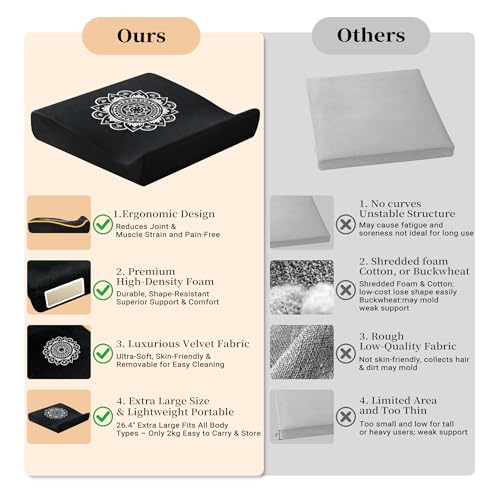 Meditation Cushion Set with High-Density Foam : 26.4" Large Floor Pillow for Yoga, Meditation, Sitting，Zafu & Zabuton Removable Washable Luxe Velvet Cover - color: A