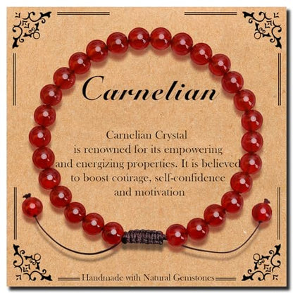 BONNY BOXX Braided Genuine Bracelet, Elegant Handcrafted Natural Gemstone Crystal Bracelet Healing Power Energy Inspirational Gifts with Card for Unisex - color: Carnelian, size: 6MM