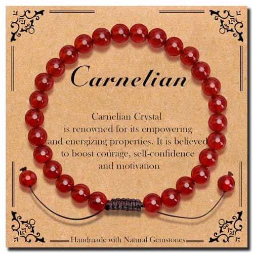 BONNY BOXX Braided Genuine Bracelet, Elegant Handcrafted Natural Gemstone Crystal Bracelet Healing Power Energy Inspirational Gifts with Card for Unisex - color: Carnelian, size: 6MM