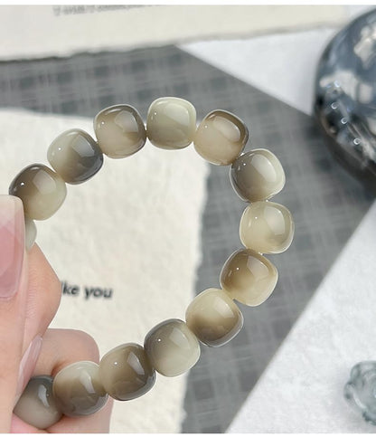 MUDI Bracelet For Women, Bodhi Seed Beads Bracelets Fidget Healing Energy Protection Stretch to My Man Jewelry Gift - color: Round Ink White