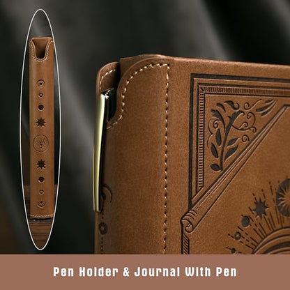 TIEFOSSI Lined Journal Notebook for Women Men, Leather Journal with Pen, A5 Evil Eye Hardcover Notebook for Work, Journaling, Travel & School, 100 GSM Thick Paper, 320 Numbered Pages, 6.2 x 8.3 in - color: Sand