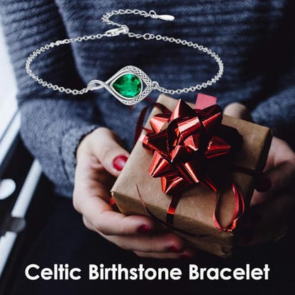 PELOVNY Celtic Knot Bracelet for Women 925 Sterling Silver Infinity Gemstone/Birthstone Bracelets Birthday Christmas Jewelry Gifts for Mom Daughter Wife - color: 01-Celtic-May Birthstone
