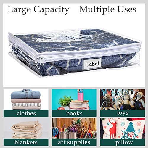 12 Pcs Clear Zippered Storage Bags Pvc Sweater Sheet Organizer Plastic Sheet Storage Sweater Bags With Zipper And Label Pocket Container For Clothes Closet Linen Pillow (14 x 12 x 3 Inch) - size: 14 x 12 x 3 Inch
