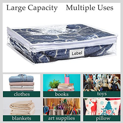 12 Pcs Clear Zippered Storage Bags Pvc Sweater Sheet Organizer Plastic Sheet Storage Sweater Bags With Zipper And Label Pocket Container For Clothes Closet Linen Pillow (14 x 12 x 3 Inch) - size: 14 x 12 x 3 Inch