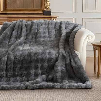 Amélie Home Faux Fur Throw Blanket, Ultra Soft Fuzzy Plush Bubble Blanket for Couch, Bed & Living Room, 60"x80", Cationic Wolf Gray - color: Heather Grey, size: 60" x 80"