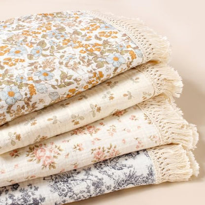 vctops Muslin Baby Blanket with Tassels 100% Cotton Leaf Print Swaddle Blankets 39"x47" Lightweight Soft Breathable Gauze Blanket for Sleeping (Leaf A,39"x47") - color: Leaf, size: Baby(39"x47")