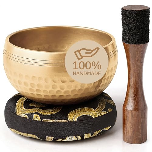 Silent Mind Tibetan Singing Bowl Set – Easy to Play & Beginner Friendly Meditation Bowl with Cushion & Mallet | Stress Relief & Mindfulness | Gift-Ready - color: Beaten Bronze, size: Without Case