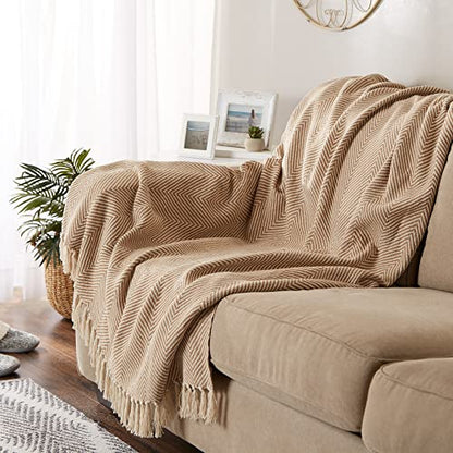 DII Rustic Farmhouse Cotton Chevron Blanket Throw with Fringe for Chair, Couch, Picnic, Camping, Beach, & Everyday Use, 50 x 60 - Urban Chevron Stone - color: Stone, size: 50x60"