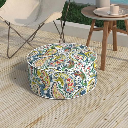Outdoor Patio Inflatable Ottoman, 21x9 Inch Portable Stool Ottoman with Handle, Round Footrest Stool for Home Garden Camping, Paradise Paisley - color: Paradise Paisley, size: 21"D x 21"W x 9"H