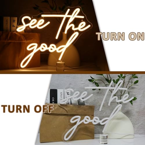 See The Good Neon Sign for Wall Decor, Warm White Led Signs for Room, USB Dimmable Neon Lights for Bedroom Home Living Room Party Cafe Business Pub Motivational Wall Art Birthday Gift - style: see the good