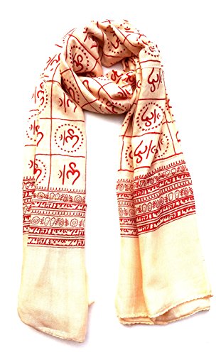 OMA Large OM Sign Block Printed Shawl Soft Scarf For Meditation & Yoga - Premium Quality BRAND - color: Cream